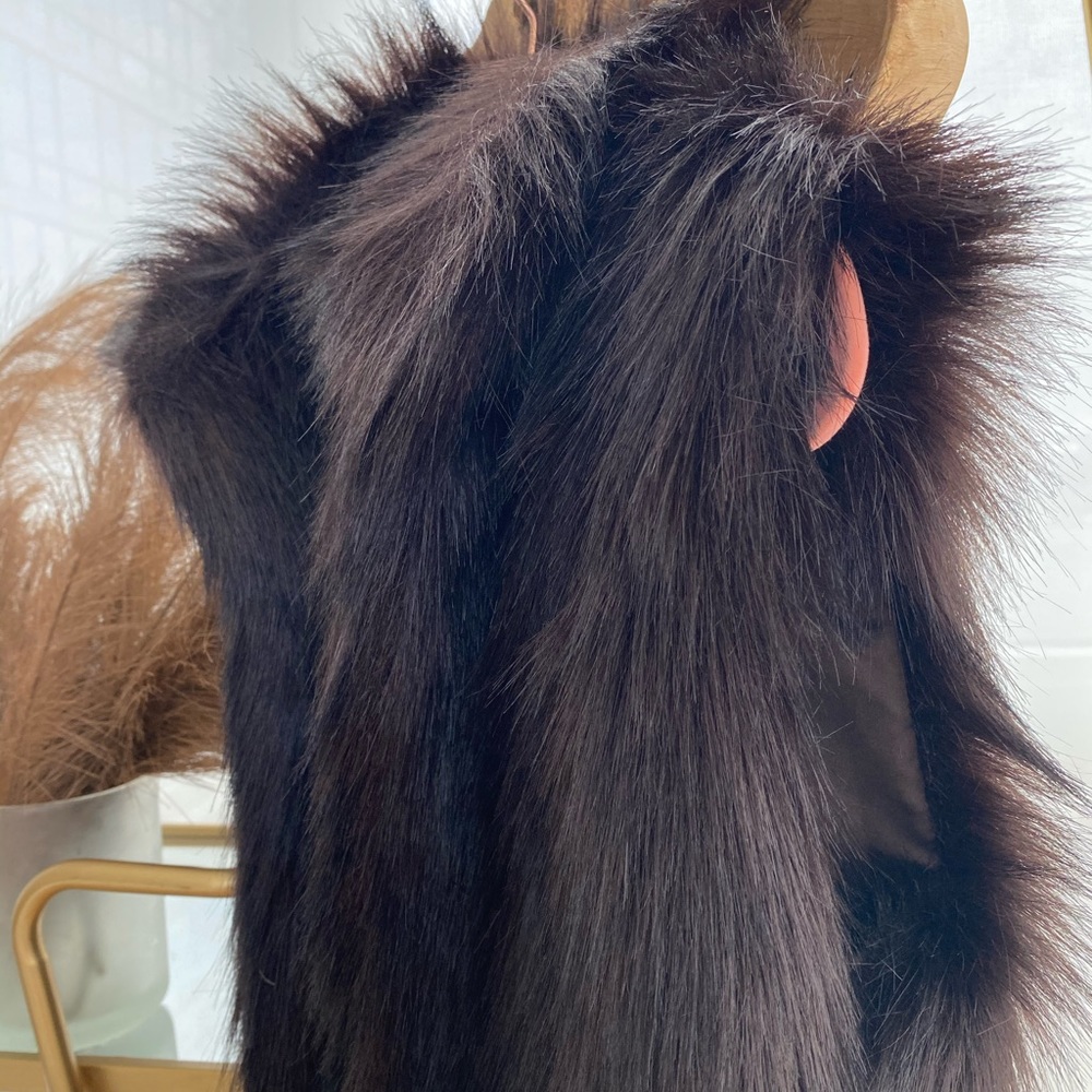 Members Only Chocolate Brown/Purple Faux Fur Vest